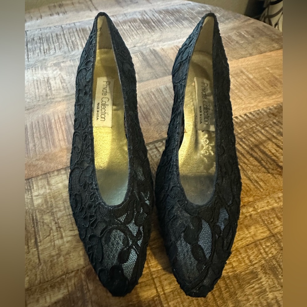 Vtg Private Collection Classic Black Lace  Pumps Women 9.5 B Shoes  high heel